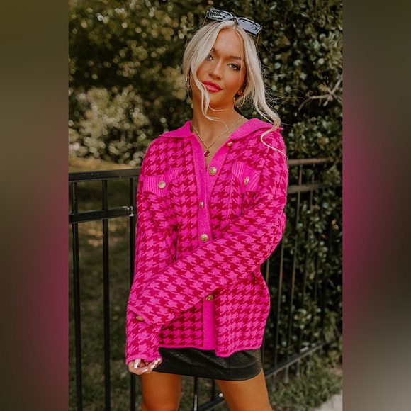 entro Jackets & Blazers - Entro Hot Pink Houndstooth Jacket